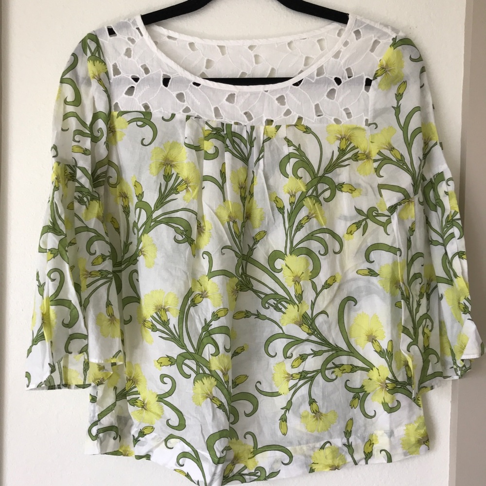 Yellow floral Ruffle sleeve Blouse